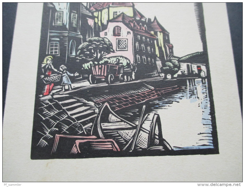 Künstlerkarte Ybbs An Der Donau. Handbemalter Holzschnitt Von Rose Reinhold. Reinhold Verlag Wien - 1900-1949