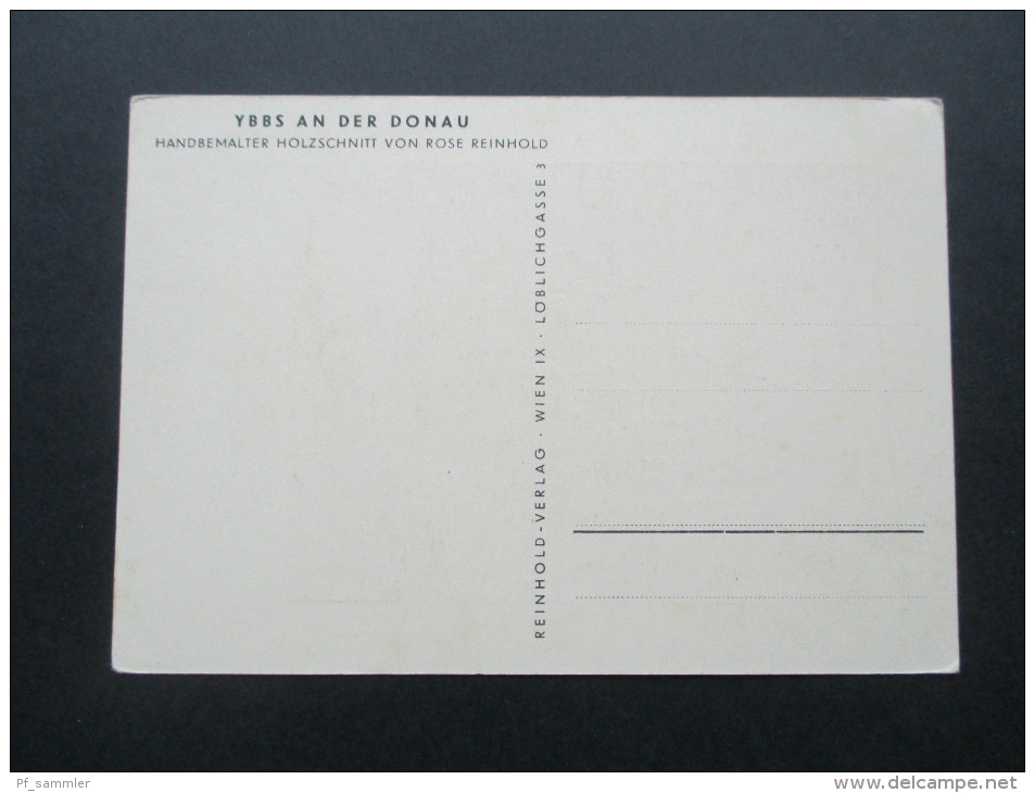 Künstlerkarte Ybbs An Der Donau. Handbemalter Holzschnitt Von Rose Reinhold. Reinhold Verlag Wien - 1900-1949