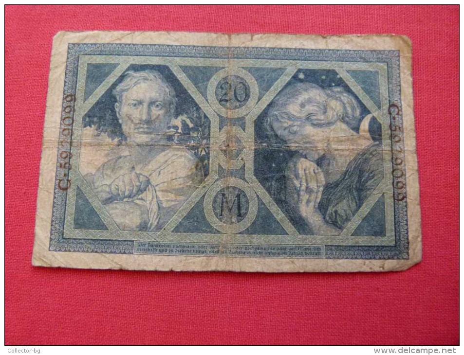 RARE OLD 1915 Germany German BANKNOTE 20 Marks SN:C.5929099 - 20 Mark