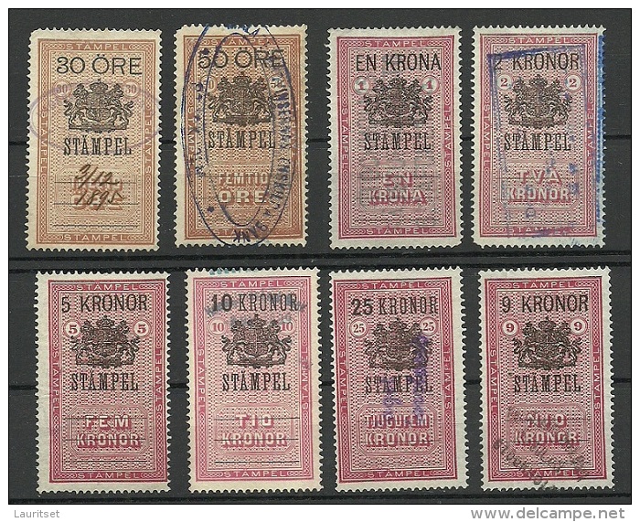 SCHWEDEN Sweden Ca 1880-1895 Lot Stempelmarken Documentary Stamps O - Fiscaux