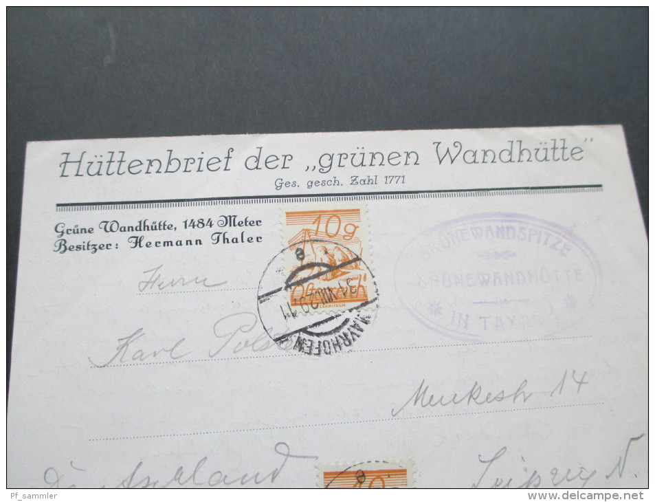 Österreich 1929 Hüttenbrief Der Grünen Wandhütte. 1484 Meter. Grünewandspitze In Taxach. Mayrhofen - Stilluptal - Covers & Documents