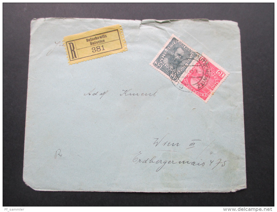 Österreich 1913 MiF Nr. 144 Und 149 Einschreiben R-Brief Butschowitz Bucovice 381 - Briefe U. Dokumente