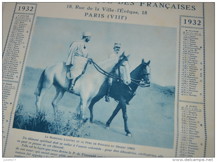 RARE ! 1932-33 LIGUE PATRIOTIQUE DES FRANCAISES : Calendrier & Lettre - Grand Format : 1921-40