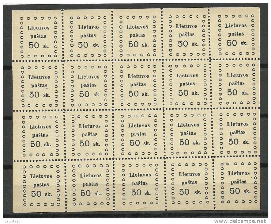 LITAUEN Lithuania 1919 Michel 18 Kaunas Issue Complete Sheet MNH Incl ERRORS - Litauen