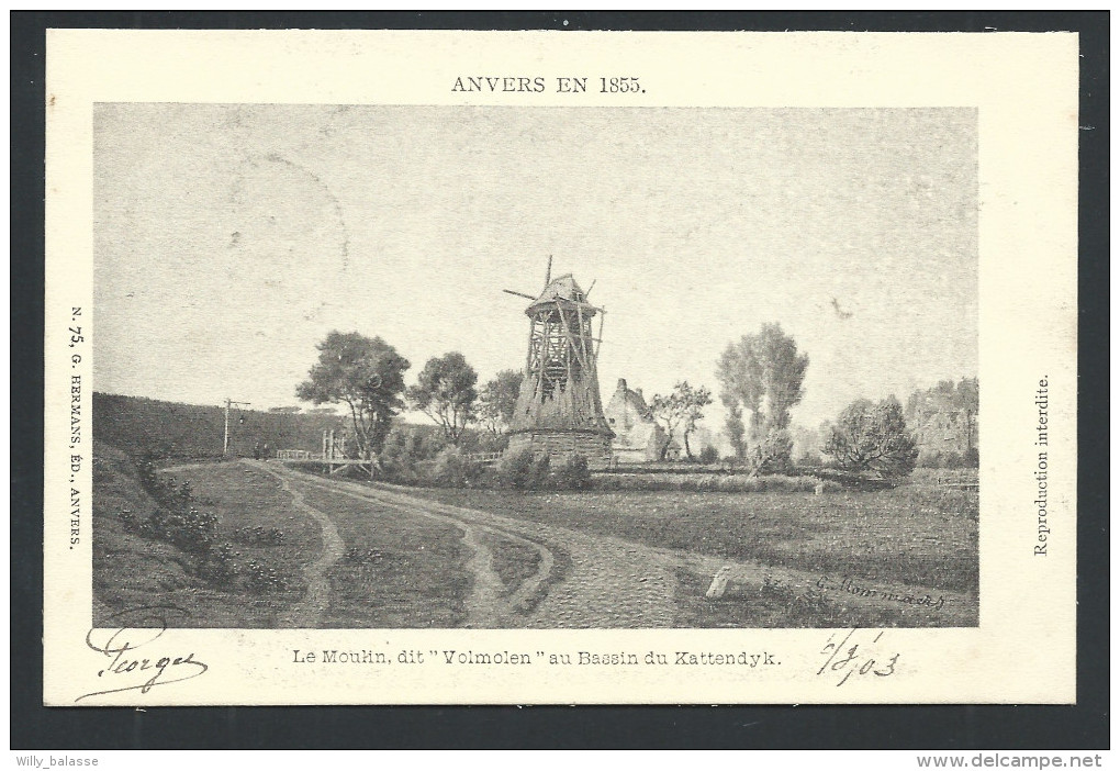 CPA - ANTWERPEN - ANVERS En 1855 - Le Moulin Dit "Volmolen" Au Bassin Du Kattendyk - G.Hermans N° 75 // - Antwerpen