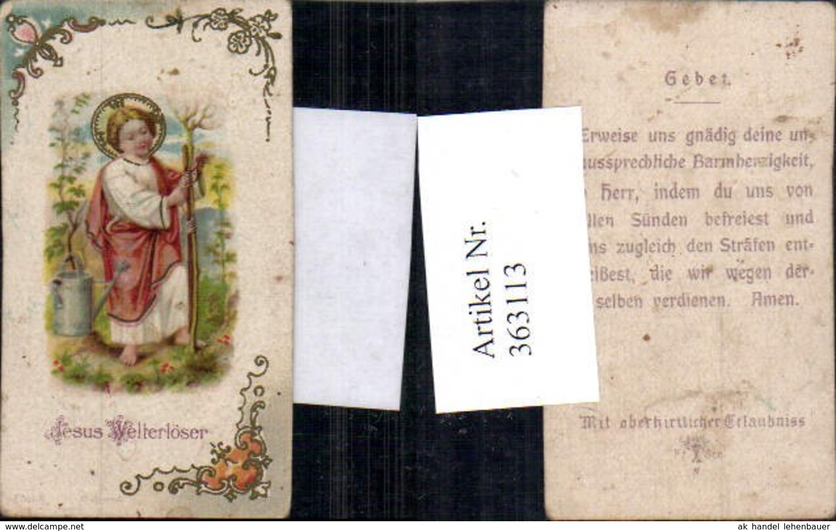 363113,Andachtsbild Heiligenbildchen Jesus Welterl&ouml;ser Heiligenschein - Andachtsbilder