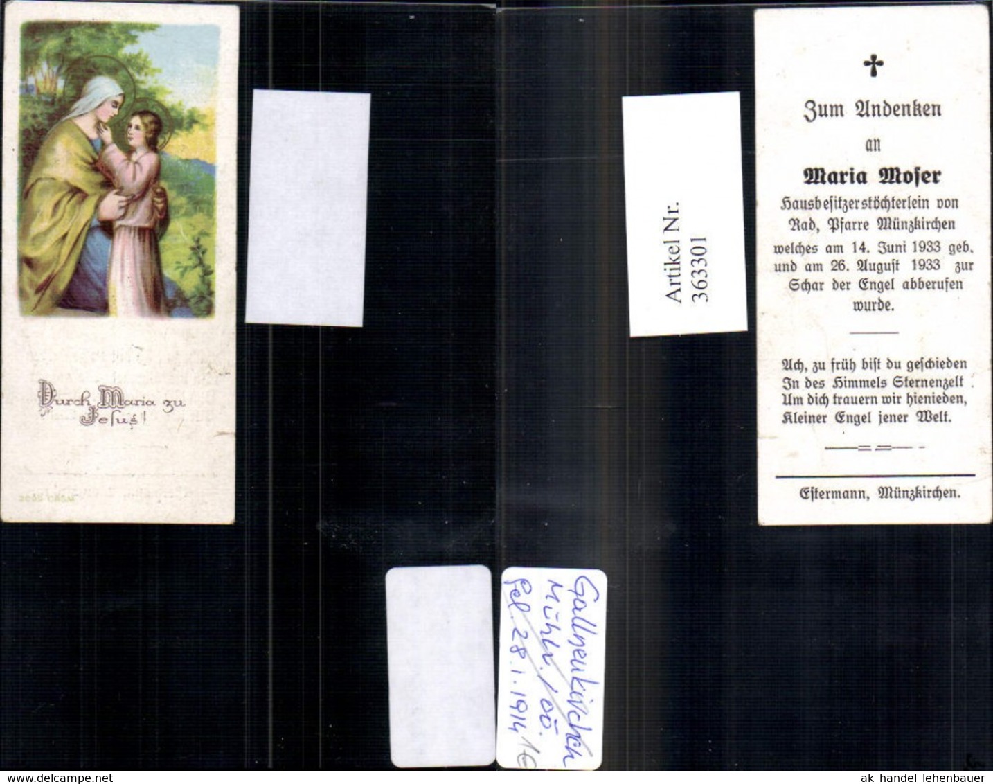 363301,Andachtsbild Heiligenbildchen Durch Maria Zu Jesus - Andachtsbilder