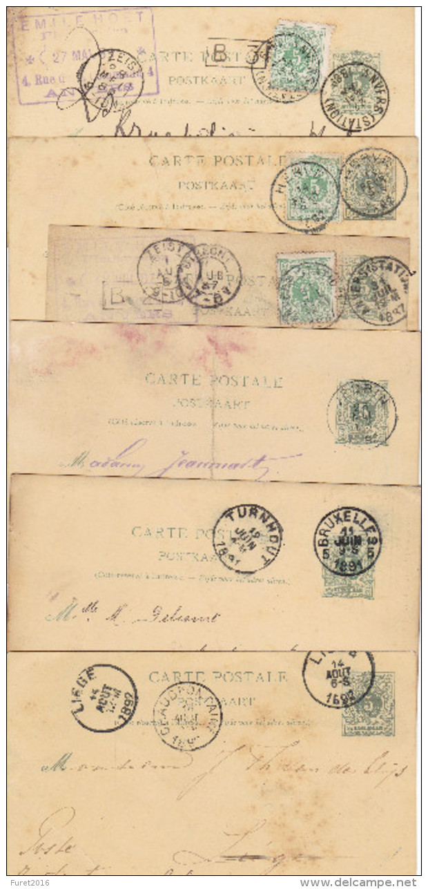 6 Cartes  Poste Restante  Delhaize Vedrin Herve - 1869-1888 Lion Couché