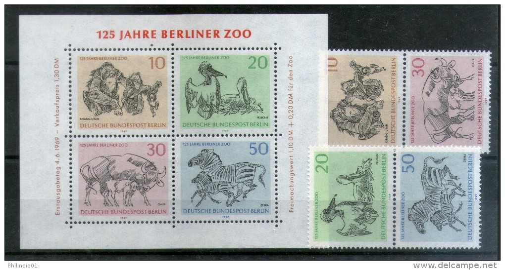 Germany Berlin 1969 Zoo Animals Monkey Zebra Wildlife Sc 9N275 MNH # 5381 - Flamingo