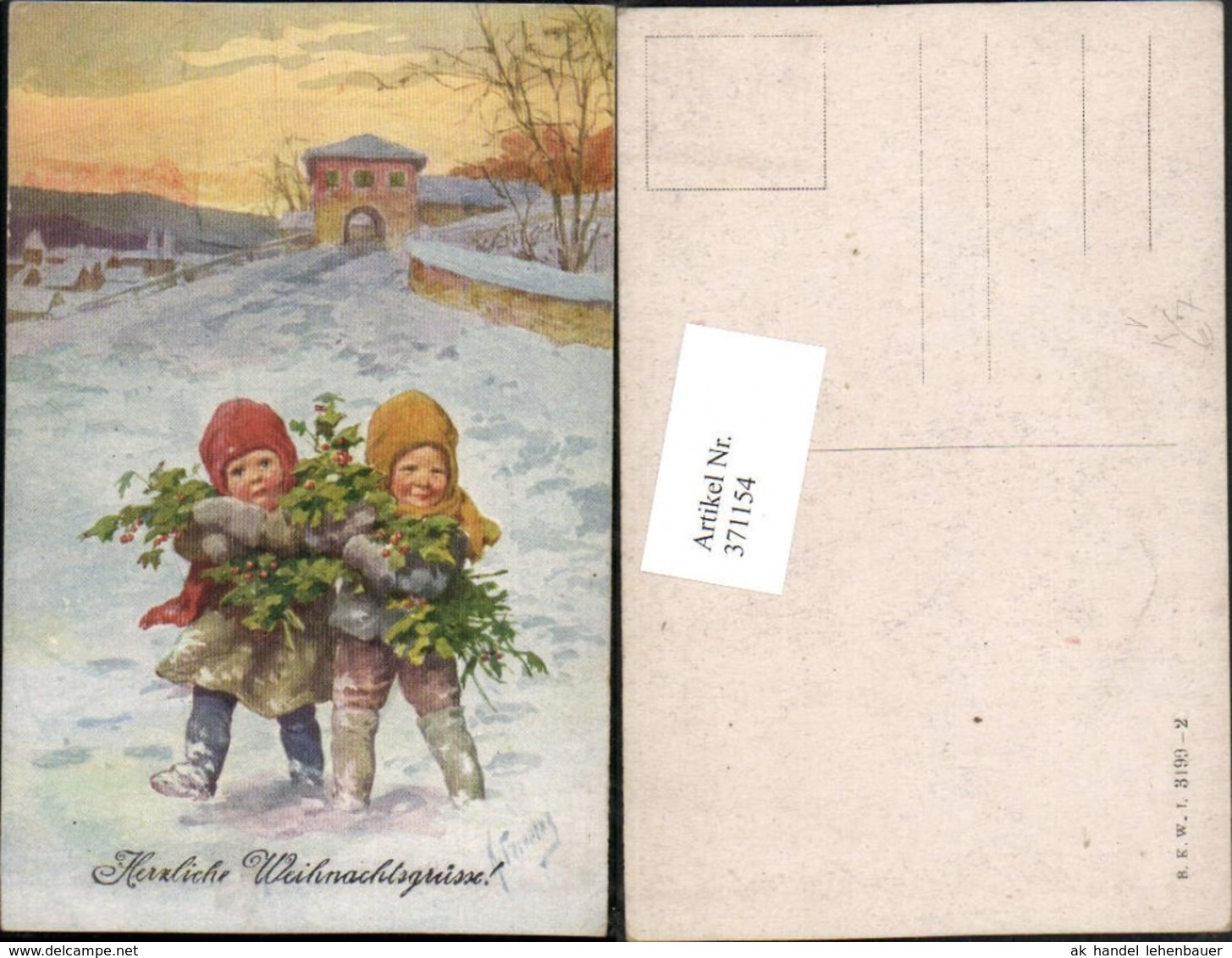 371154,K&uuml;nstler AK Karl Feiertag Weihnachten Kinder Stechpalmen Pub B.K.W.I. 3199/2 - Feiertag, Karl