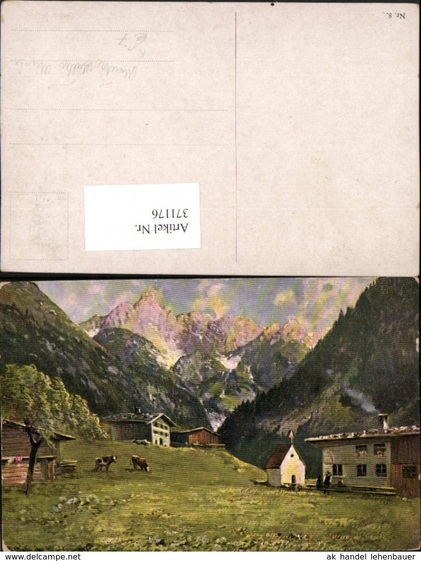 371176,K&uuml;nstler AK Moritz M&uuml;ller M&uuml;nchen Berglandschaft Kapelle Bergkulisse - Mueller, August - Munich