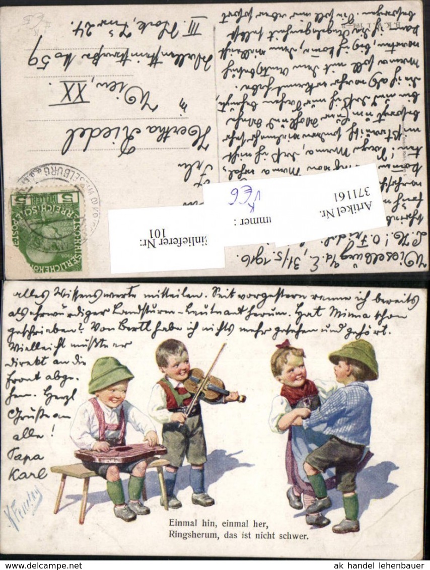 371161,K&uuml;nstler AK Karl Feiertag Kinder Tracht Tanz Zither Geige Pub B.K.W.I. 194/3 - Feiertag, Karl