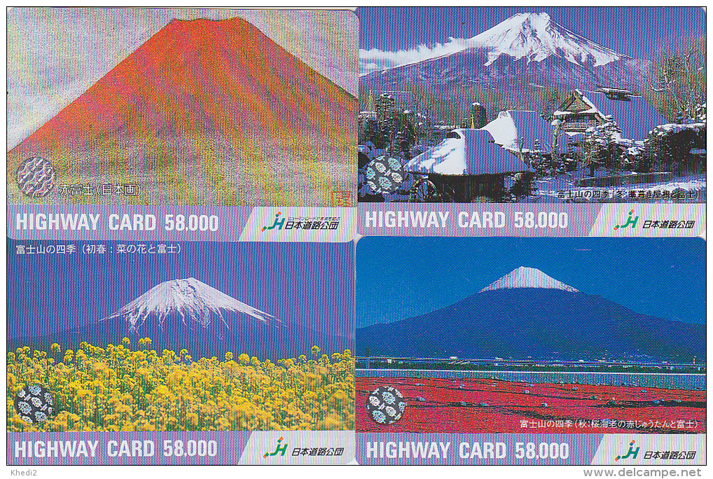 LOT De 4 Cartes Prépayées Japon - Volcan MONT FUJI - Mountain Vulcan Japan Prepaid Cards - Berg Karten - 269 - Collezioni