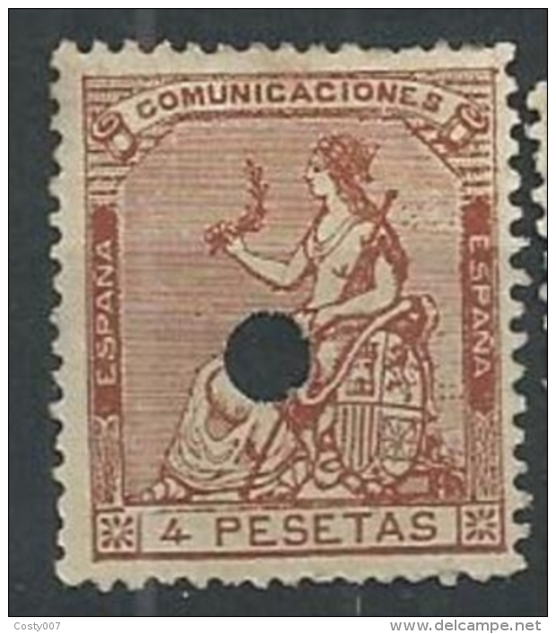 Spain 1873 Hispania 4 Peseta Mi.133 PUNCH HOLE Used Telegraphic Cancels AM.435 - Usados