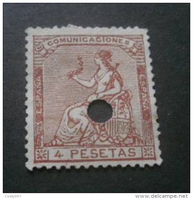 Spain 1873 Hispania 4 Peseta Mi.133 PUNCH HOLE Used Telegraphic Cancels AM.436 - Used Stamps