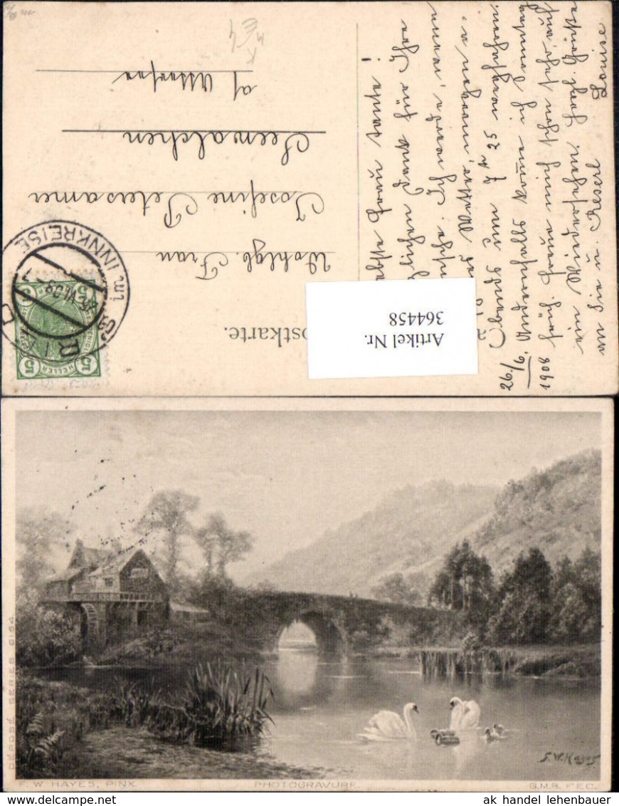 364458,K&uuml;nstler Ak F. W. Hayes Wasserm&uuml;hle Schw&auml;ne Br&uuml;cke - Wassermühlen