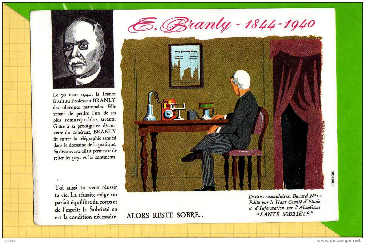 BUVARD &amp; Blotting Paper : Santé Sobriete BRANLY 1844-1940  N°12 - Limonadas - Refrescos