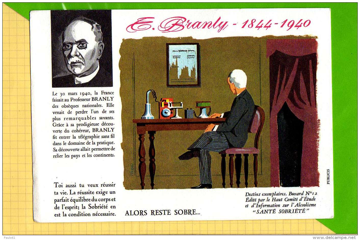 BUVARD &amp; Blotting Paper : Santé Sobriete BRANLY 1844-1940  N°12 - Softdrinks