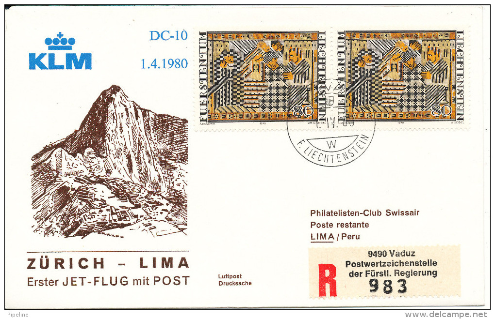 Liechtenstein KLM First Mail Flight DC-10 Zurich - Lima 1-4-1980 - Covers & Documents