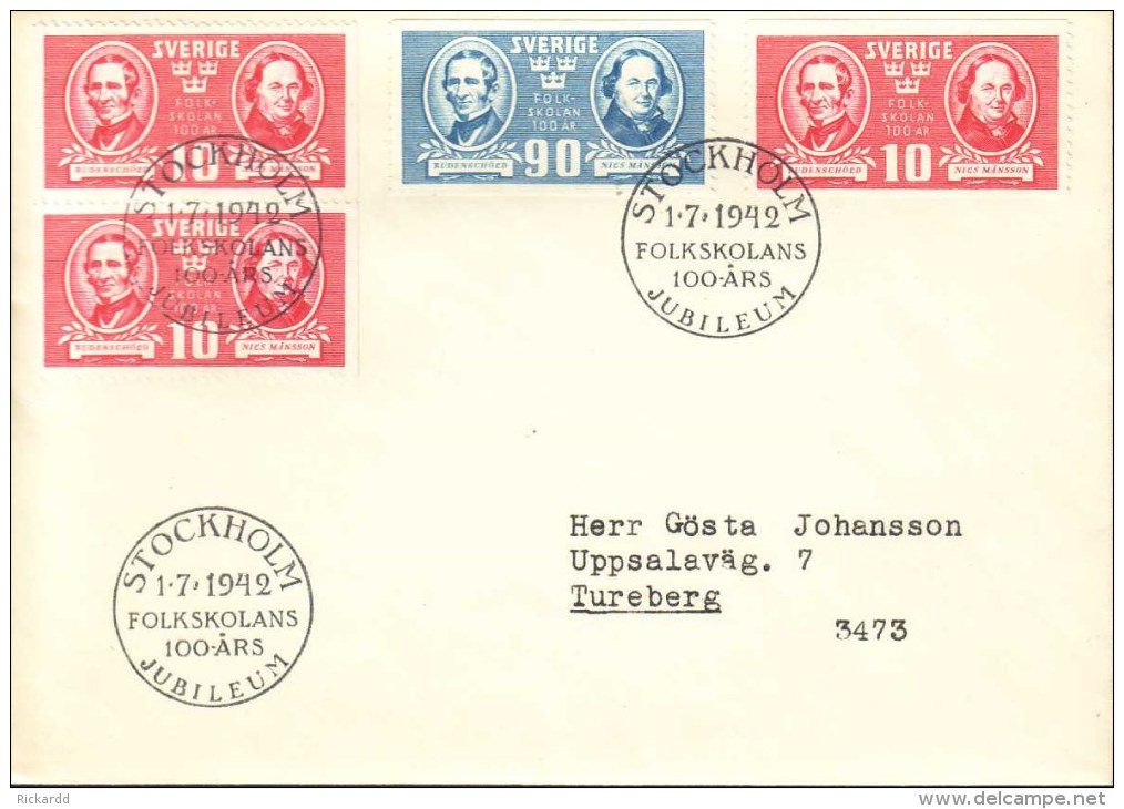 Sweden - FDC 1/7 1942 Folkskolan 100 år - FDC