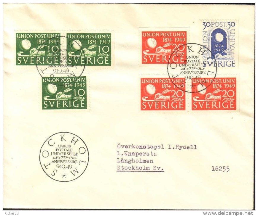 Sweden - FDC 9/10 1949 Världspostföreningen 75 år - FDC