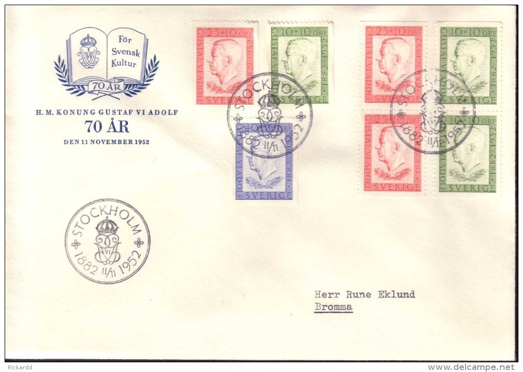 Sweden - FDC 11/11 1952 Gustav VI Adolf 70 år *ILLUSTRATED* - FDC