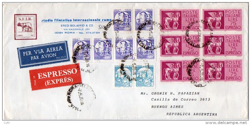 ITALY / ITALIA 1988 - Express Air Cover From Roma To Buenos Aires, Argentina - 1981-90: Used