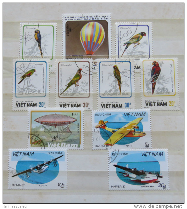 Vietnam 1987 - 1988 Birds Parrots Planes Balloons Hydroplanes - Viêt-Nam