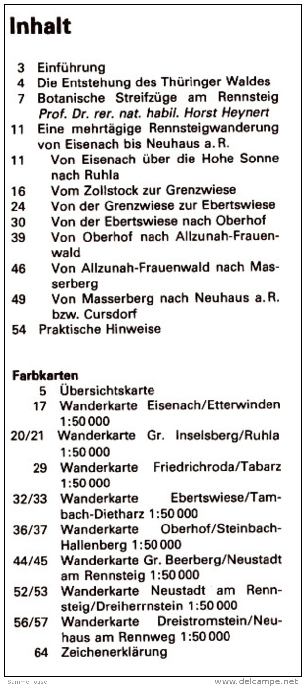 DDR VEB Tourist Wanderatlas  -  Der Rennsteig  -  Von 1981 - Turingia