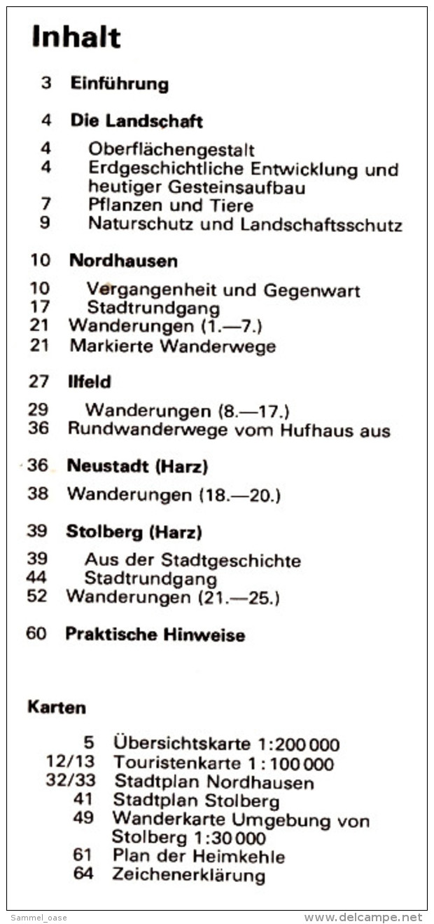 DDR VEB Tourist Wanderatlas  -  Nordhausen / Stolberg / Ilfeld / Neustadt  -  Von 1980 - Saksen