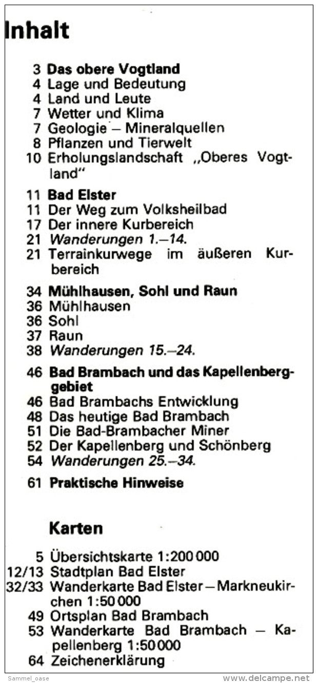 DDR VEB Tourist Wanderatlas  -  Bad Elster / Bad Brambach  -  Von 1980 - Thüringen