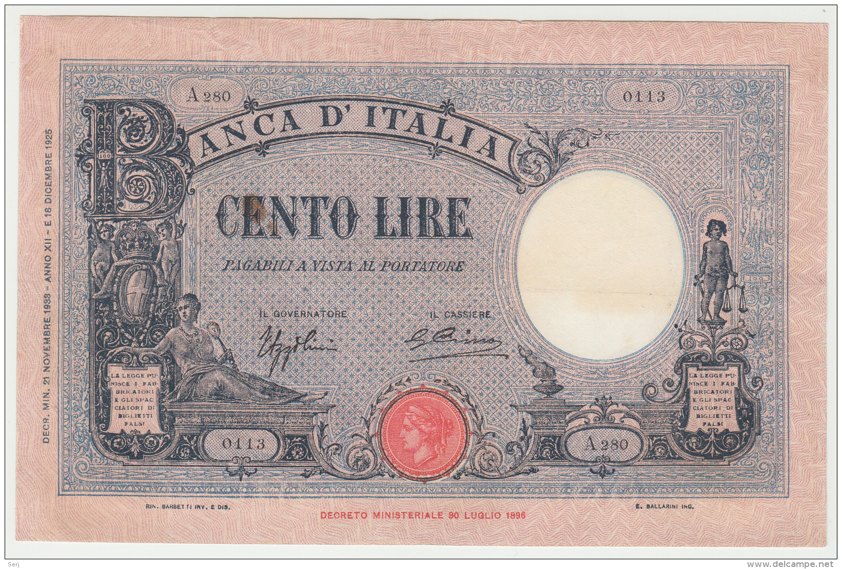 Italy 100 Lire 1933 "F+" Pick 50c  50 C - 100 Lire