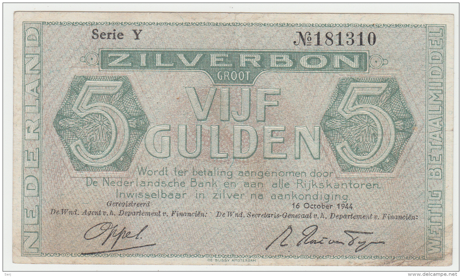 Netherlands 5 Gulden 1944 VF Pick 63 - 5 Gulden