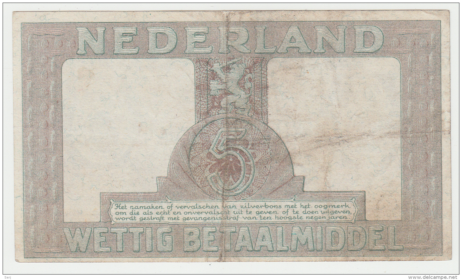 Netherlands 5 Gulden 1944 VF Pick 63 - 5 Gulden
