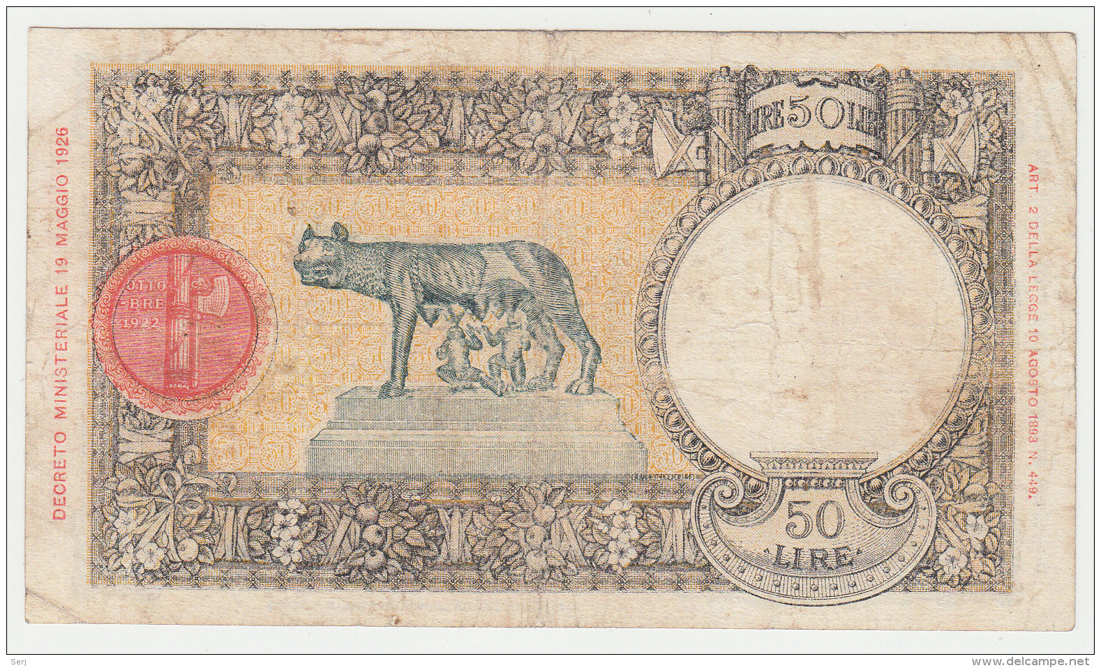 Italy 50 Lire 1941 VF RARE Banknote Pick 54b  54 B - 50 Lire