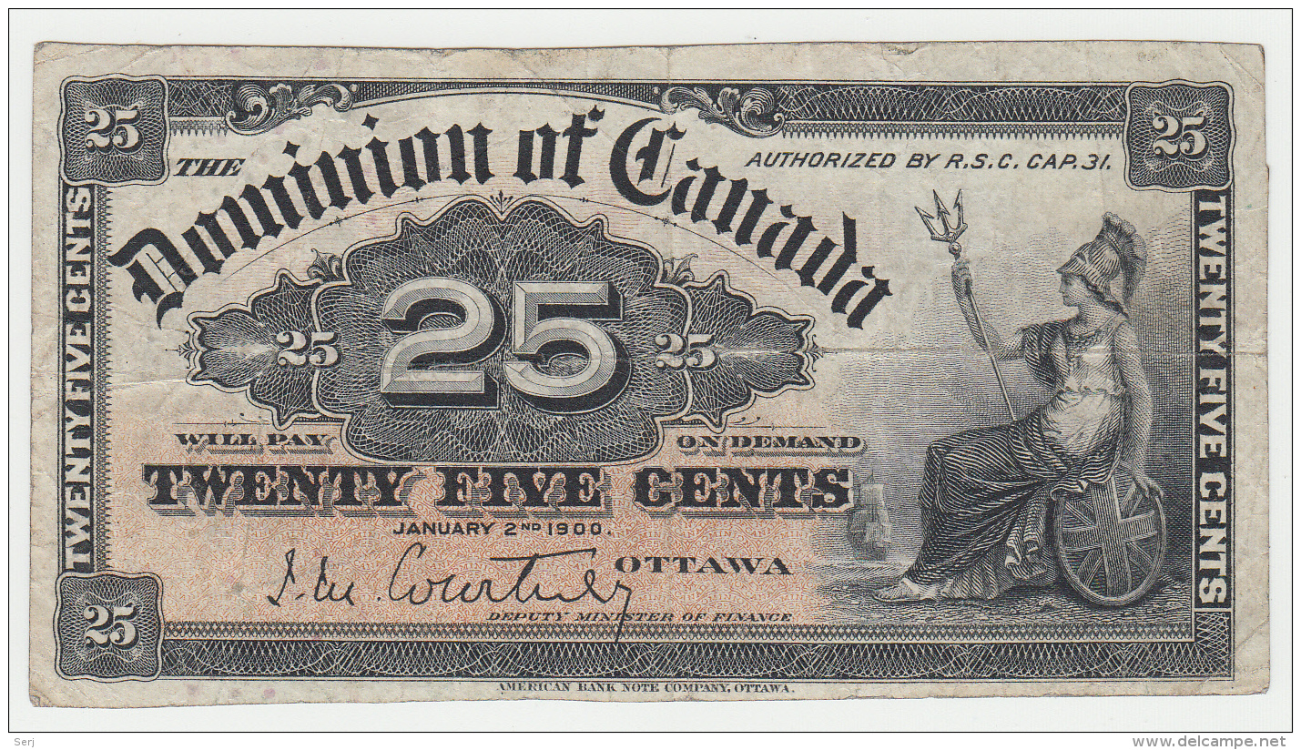 Canada 25 Cent 1900 VF Pick 9a 9 A (Signature Courtney) - Canada