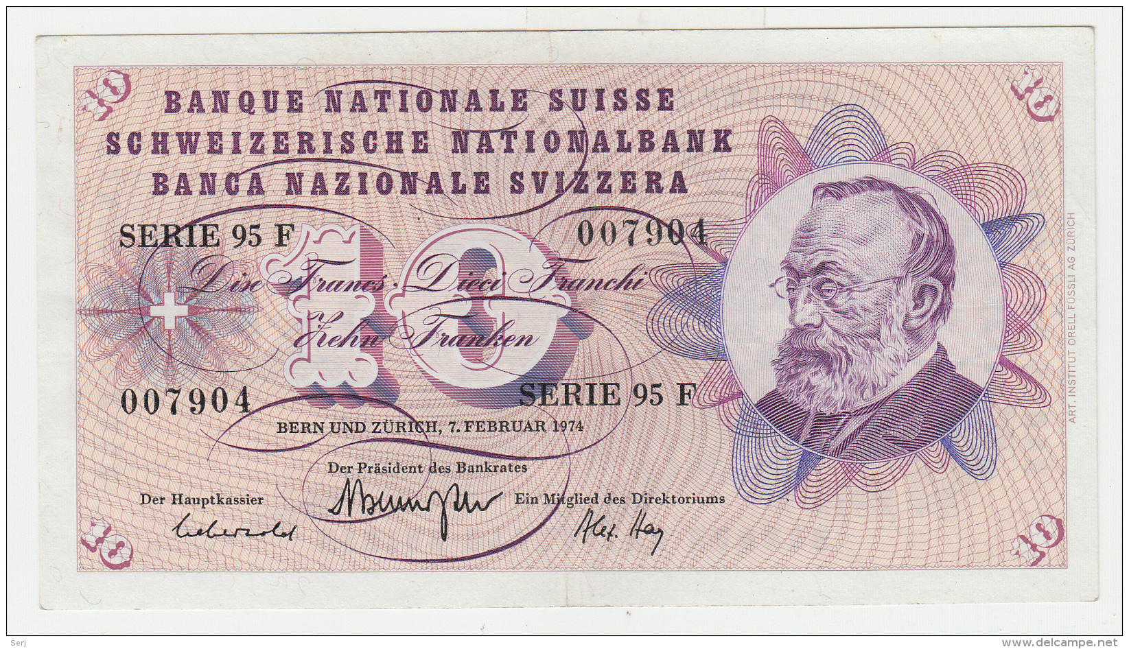 Switzerland 10 Franken 1974 AXF CRISP Banknote Pick 45u  45 U - Swaziland