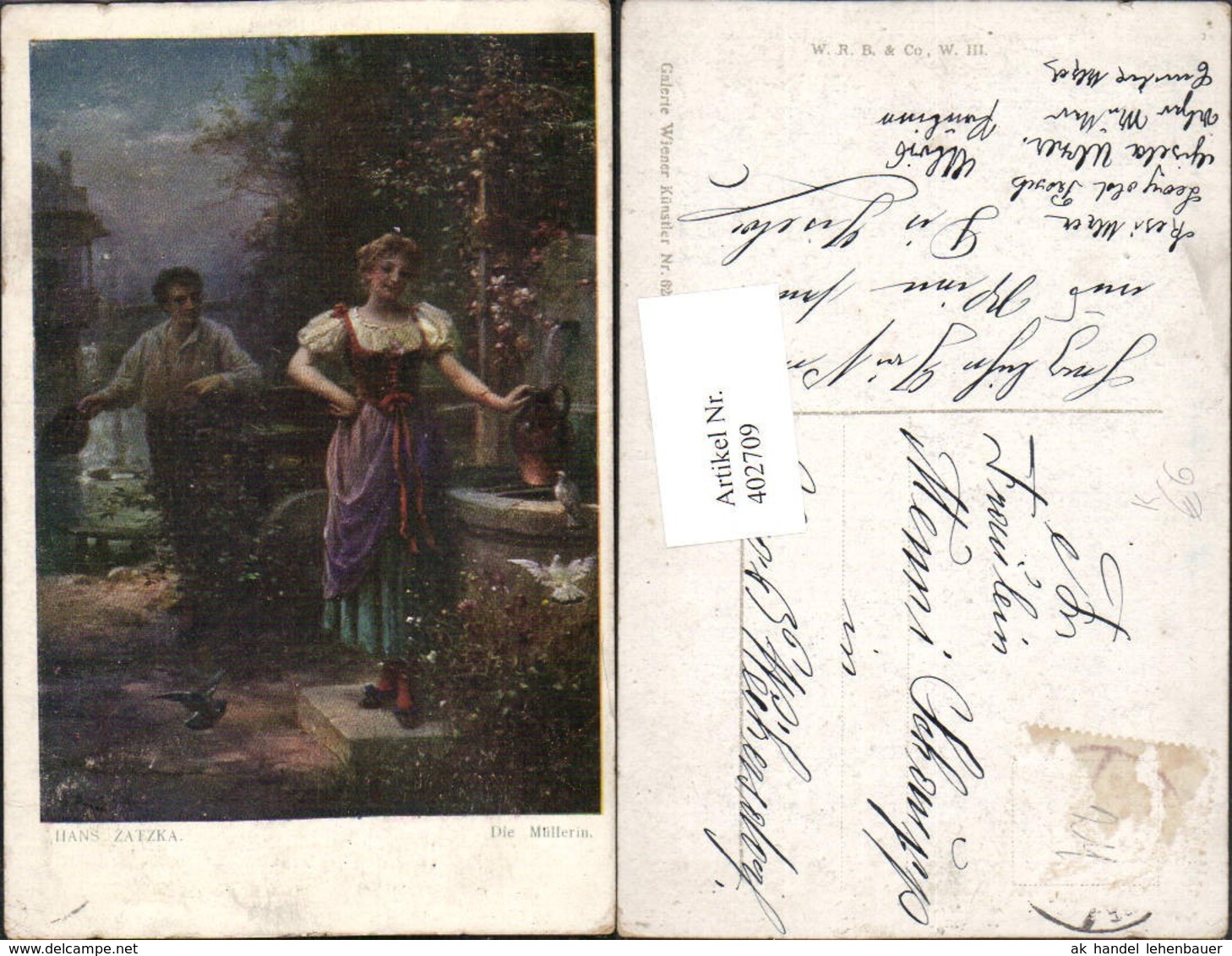 402709,K&uuml;nstler AK Hans Zatzka Die M&uuml;llerin Frau In Tracht Brunnen - Zatzka