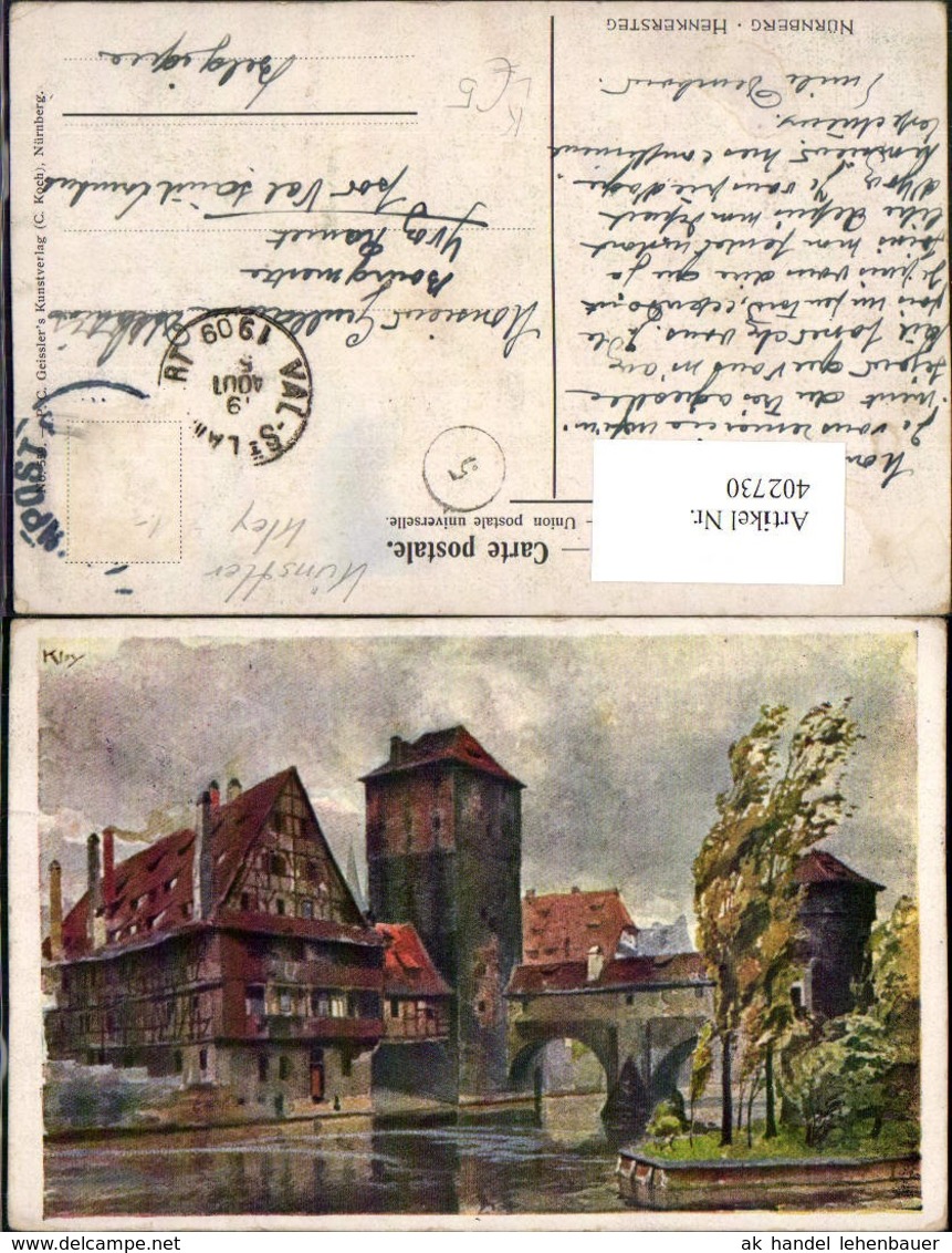 402730,K&uuml;nstler Litho Heinrich Kley N&uuml;rnberg Henkersteg Turm - Kley