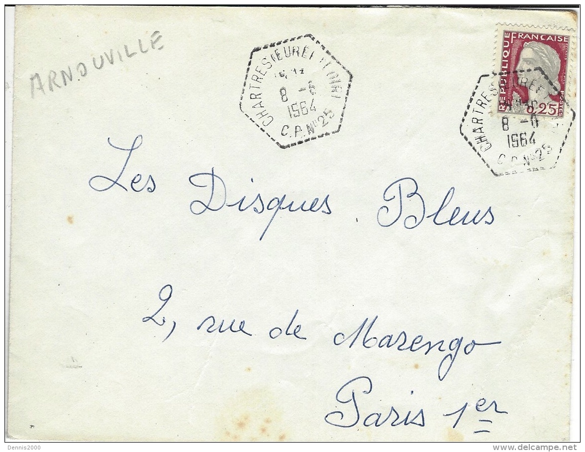 1964-env. Affr. 25 C Oblit. Cad Hex. Corresp. Postaux CHARTRES (Eure Et Loir) C.P.N°25 - Arnouville - 1961-....