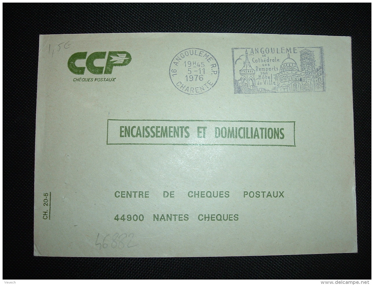 LETTRE CCP ENCAISSEMENTS ET DOMICILIATIONS OBL.MEC.5-11-1976 ANGOULEME RP (16 CHARENTE) - Civil Frank Covers