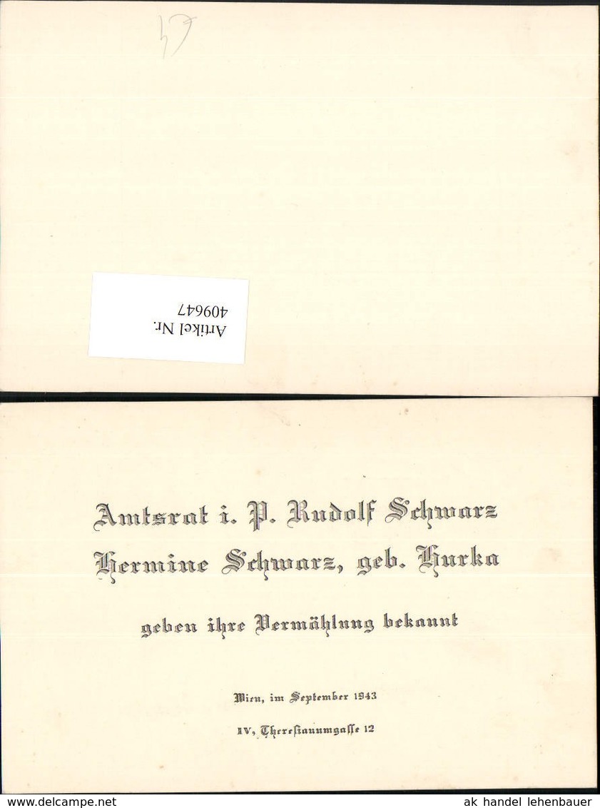 409647,Anzeige Verm&auml;hlung Rudolf U. Hermine Schwarz 1943 - Hochzeiten