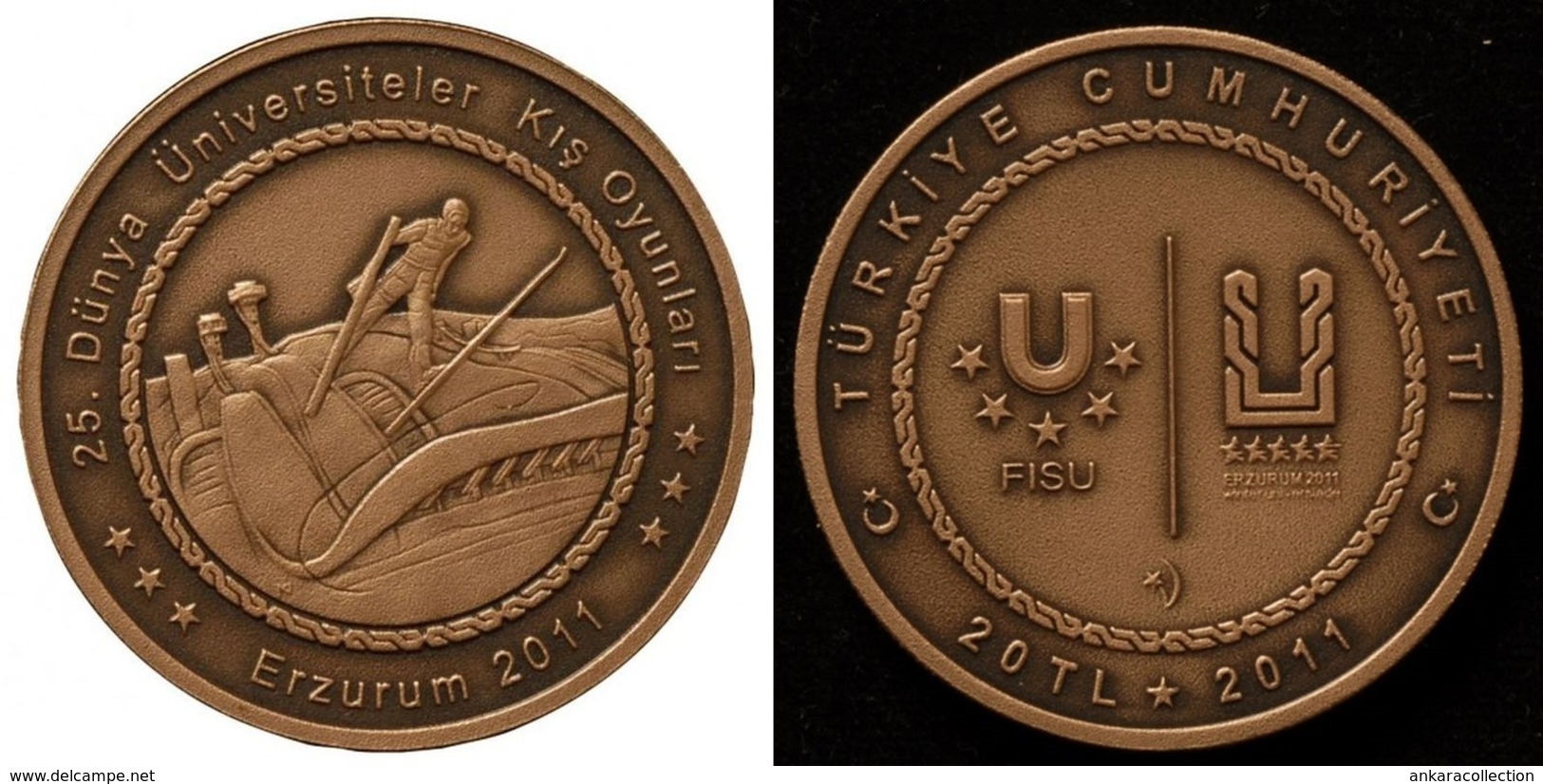 AC - 25th UNIVERSIADE WINTER GAMES SKI COMMEMORATIVE BRASS COIN ERZURUM, TURKEY 2011 UNCIRCULATED - Ohne Zuordnung