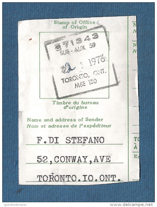 ITALIA REPUBBLICA - PACCHI POSTALI- 1976: 4 Valori Usati Su Frammento Per Toronto (Canada) - In Buone Condizioni.. - Colis-postaux