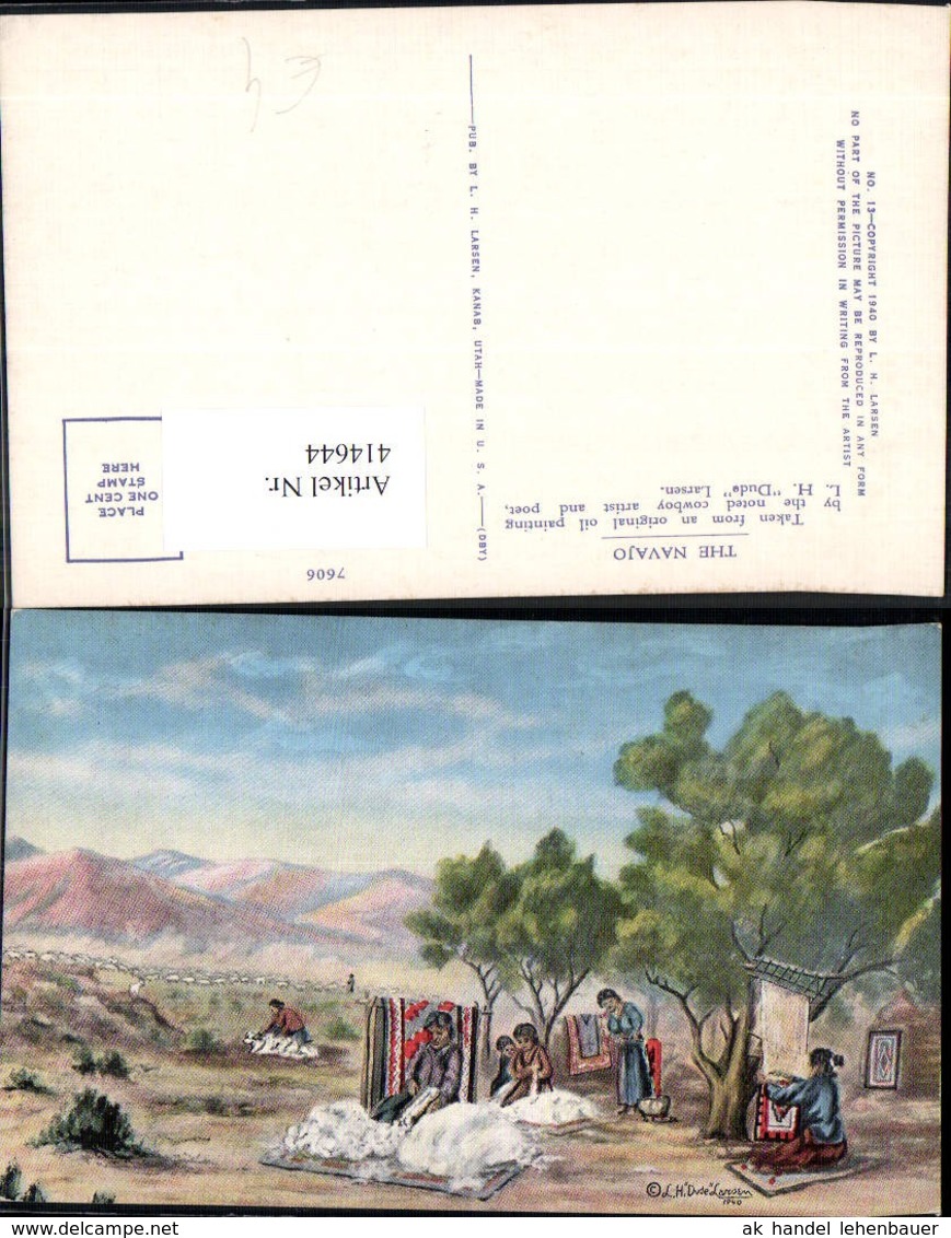 414644,K&uuml;nstler Ak L. H. Dude Larsen The Navajo Schafe Wolle Volkstypen Amerika - Amerika