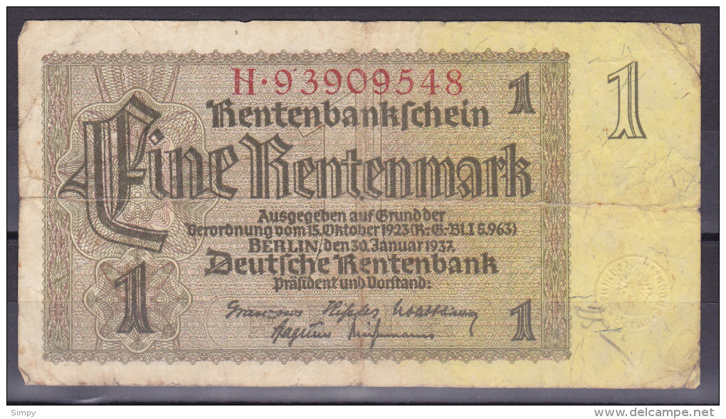 Germany 1 Rentenmark 1937 - 1 Rentenmark