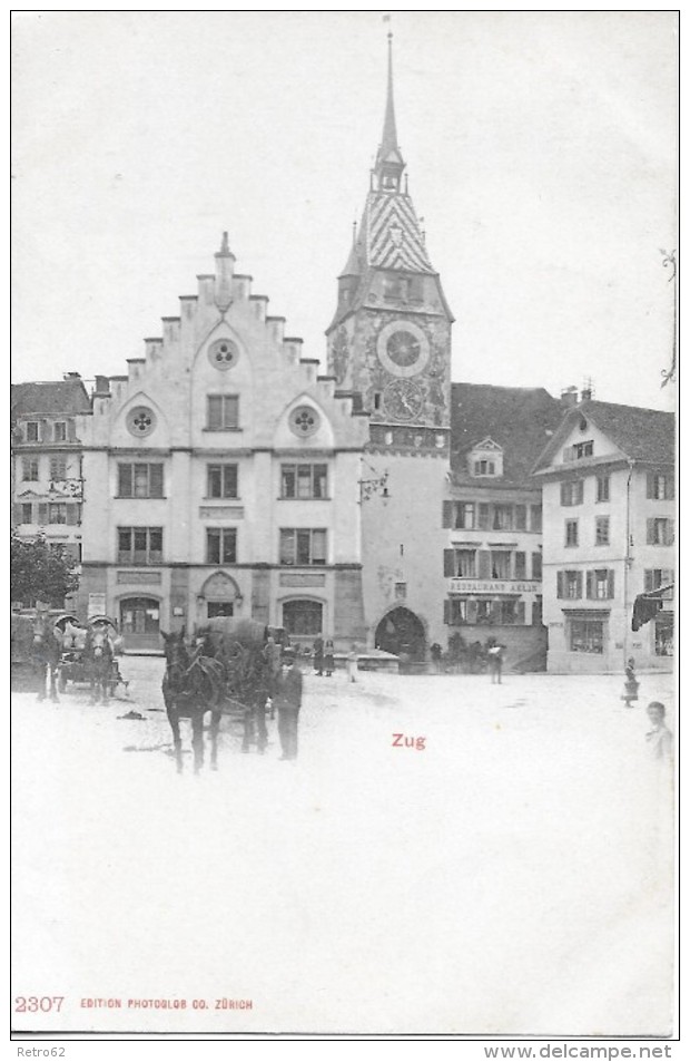 ZUG &#8594; Fuhrwerke Vor Dem Restaurant Aklin, Ca.1900 - Zug