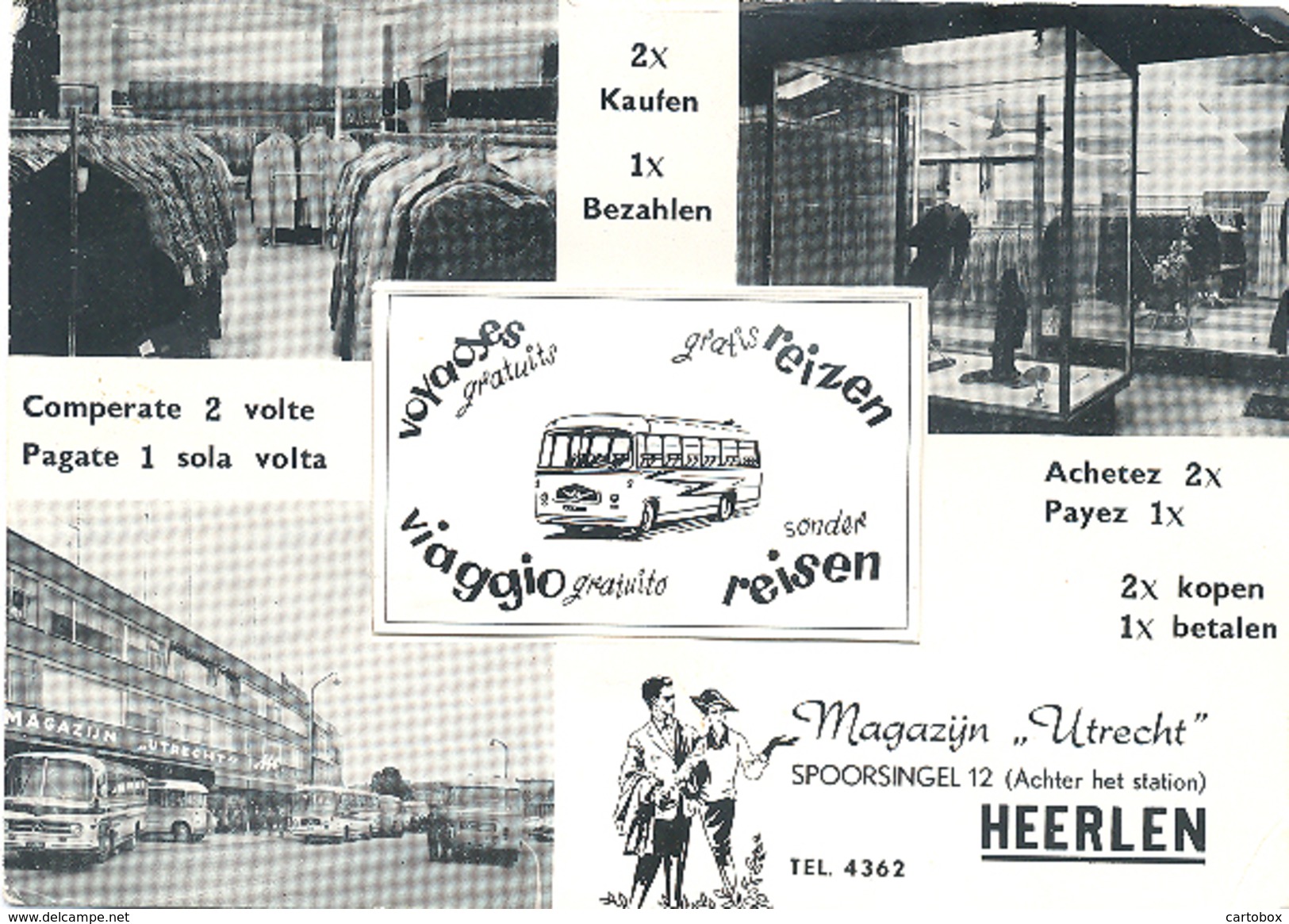 Heerlen, Spoorsingel 12 , Kledingmagazijn "Utrecht" (autobus) Originele Promotiekaart Met Leporello  (3 X Scan) - Heerlen