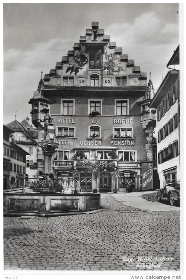 ZUG &#8594; Hotel Du Boeuf Mit Oldtimer Davor, Aufnahme Anno 1938 - Zug