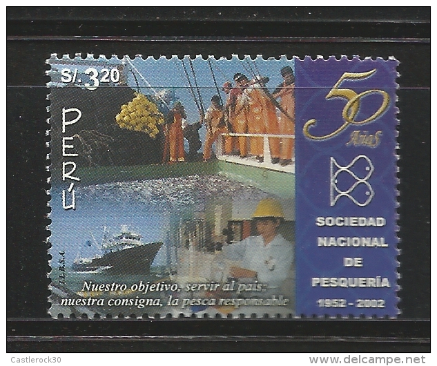 B)2002 PERU, FISHING, FISH, BUSINESS, NATIONAL FISHERIES SOCIETY, 50TH ANNIV, SC 1348 A633, MNH - Peru